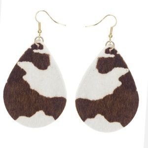 NEW Brown Cowhide Teardrop Fish Hook Earrings
